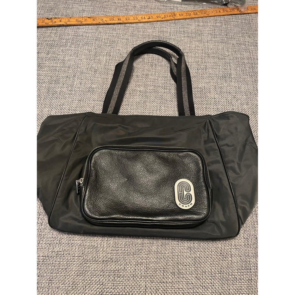 Coach Court Tote Black Nylon Pebble Leather Trim Bag C5049